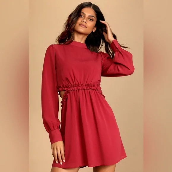 Lulus | Dresses | Autumn Bliss Rusty Rose Long Sleeve Cutout Mini Dress |  Poshmark